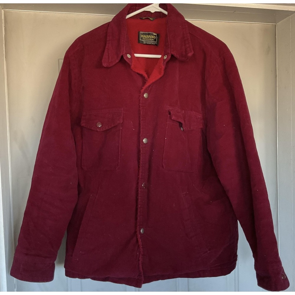 Vintage Haband Jacket Mens Large Red Corduroy Sherpa Lined Chore Coat Workwear